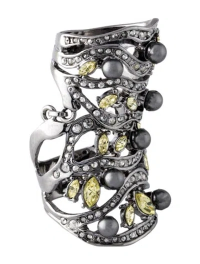 Pre-owned St John Faux Pearl & Crystal Cocktail Ring