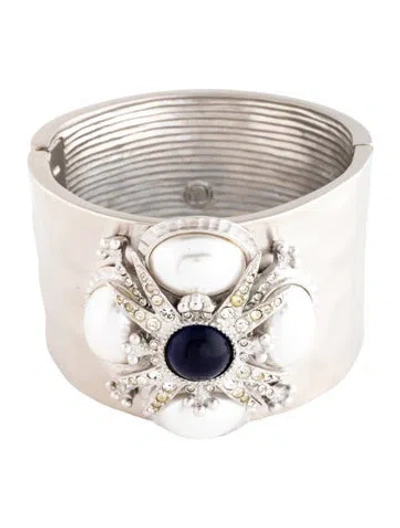 Pre-owned St John Faux Pearl & Crystal Cuff Bracelet, 7" In Multicolor