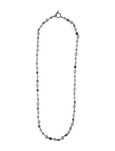 Pre-owned St John Faux Pearl & Crystal Necklace, 38.5" In Blue/grey/purple