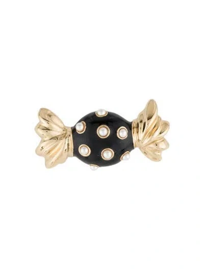 Pre-owned St John Faux Pearl & Enamel Candy Pin In Black