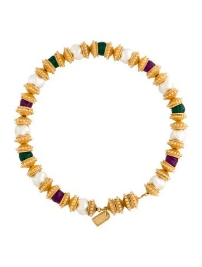 Pre-owned St John Faux Pearl & Resin Collar Necklace, 17" In Multi