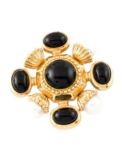 Pre-owned St John Faux Pearl & Resin Pin Brooch In Multi