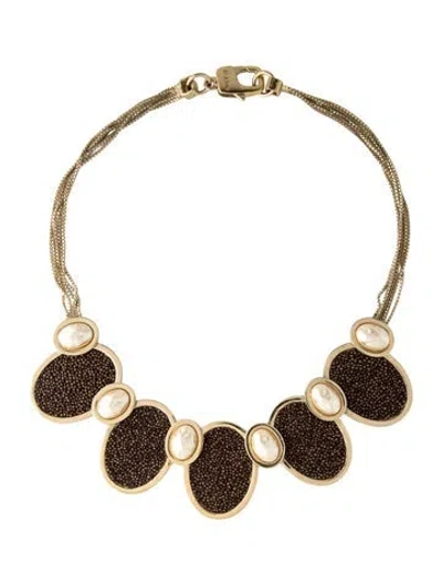 Pre-owned St John Faux Pearl & Textured Collar Necklace, 19" In Brown