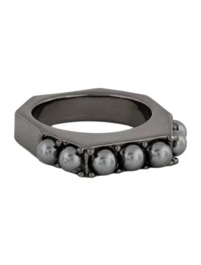 Pre-owned St John Faux Pearl Band Ring In Black