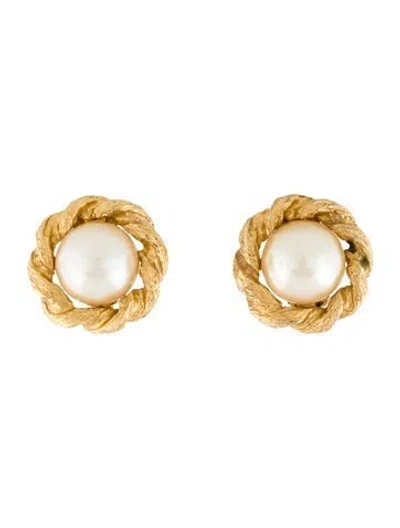 Pre-owned St John Faux Pearl Clip-on Earrings In Multi