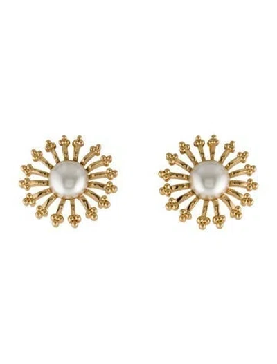 Pre-owned St John Faux Pearl Clip-on Earrings In Multi