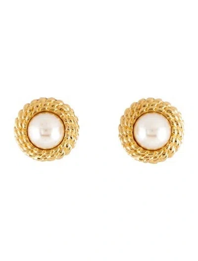 Pre-owned St John Faux Pearl Clip-on Earrings In White