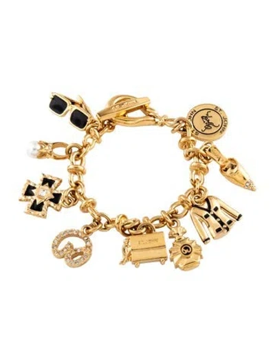 Pre-owned St John Faux Pearl, Crystal & Enamel 50th Anniversary Collectors Charm Bracelet, 6.75" In Multicolor