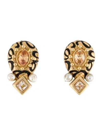 Pre-owned St John Faux Pearl Crystal Clip-on Earrings
