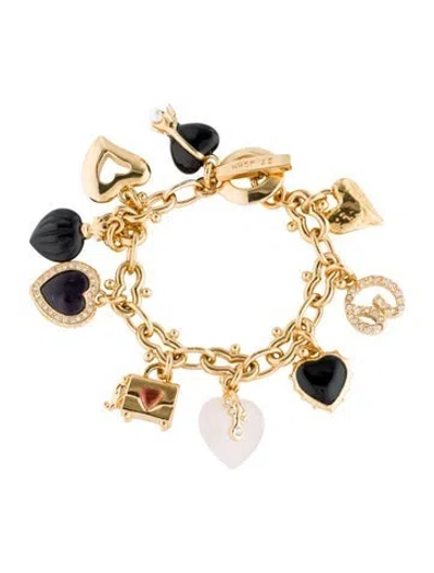 Pre-owned St John Faux Pearl, Crystal, Enamel & Resin Charm Bracelet, 7" In Multi