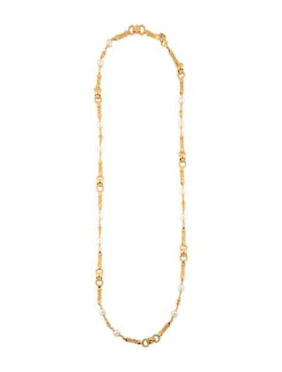 Pre-owned St John Faux Pearl Long Station Chain Necklace, 45.75" In White