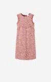 St John Georgette-trim Eyelash Fringe Tweed Sleeveless Dress In Pink
