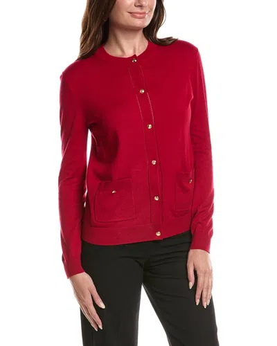 St John St. John Fine Gauge Cardigan In Red