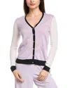 St John St. John Fine Gauge Colorblocked Knit V-neck Wool-blend Cardigan In Purple