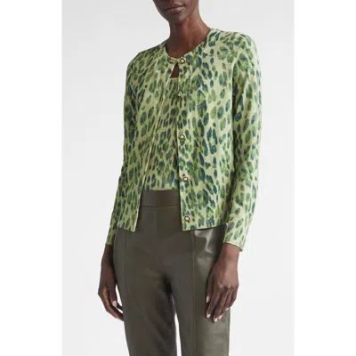 St John St. John Fine Gauge Leopard Print Wool Blend Cardigan In Multi