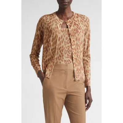 St John St. John Fine Gauge Leopard Print Wool Blend Cardigan In Animal Print