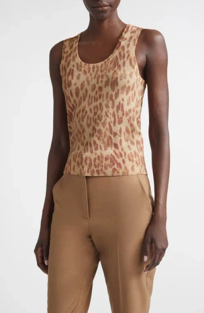 St John St. John Fine Gauge Leopard Print Wool Blend Sweater Vest In Multi