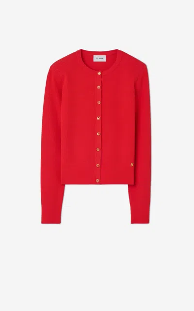 St John Fine Rib Knit Cardigan In Gean