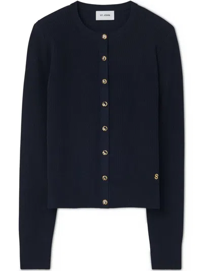 St John Fine-ribbed Cardigan In Blau