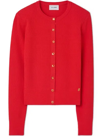 St John St. John Collection Crewneck Cardigan In Geranium
