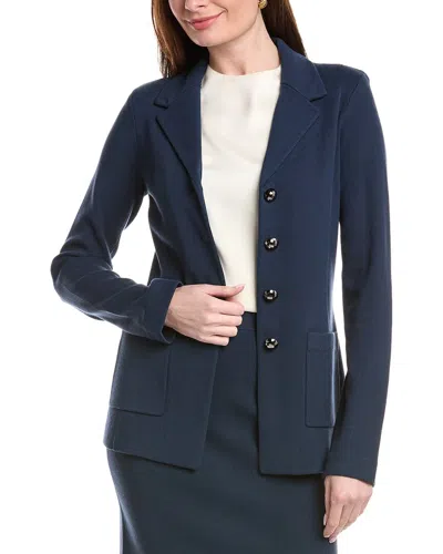 St John St. John Flat Knit 4-button Collared Blazer In Blue