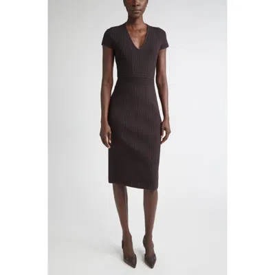 St John St. John Flatback Rib Sheath Sweater Dress In Brown
