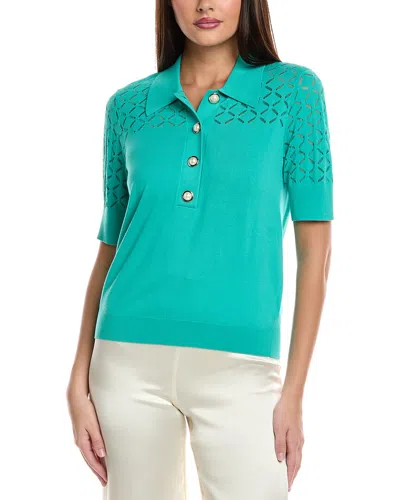 St John St. John Float Knit Polo Shirt In Green