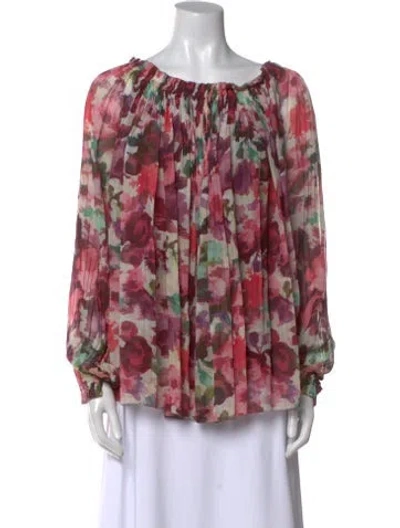 Pre-owned St John Floral Print Bateau Neckline Blouse In Pink