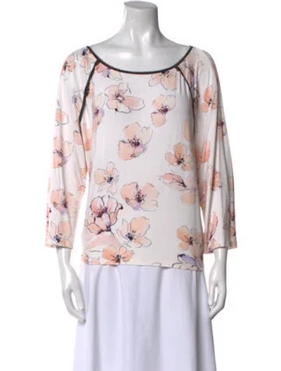 Pre-owned St John Floral Print Bateau Neckline Blouse W/ Tags In Neutral