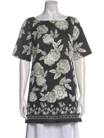 Pre-owned St John Floral Print Bateau Neckline Top In Multi