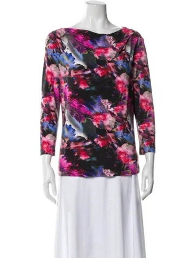 Pre-owned St John Floral Print Bateau Neckline Top In Multi