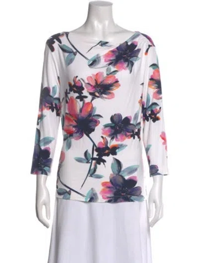 Pre-owned St John Floral Print Bateau Neckline Top In Neutral