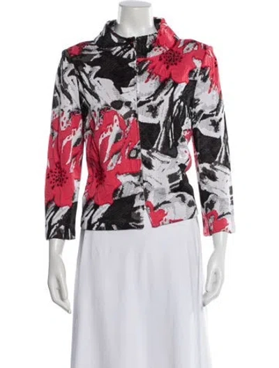 Pre-owned St John Floral Print Biker Jacket In Red