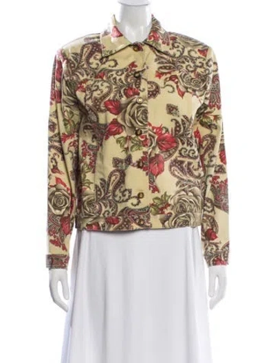 Pre-owned St John Floral Print Biker Jacket In Yellow