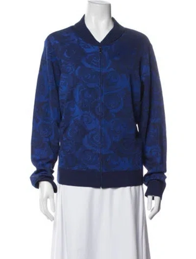 Pre-owned St John Floral Print Bomber Jacket In Blue