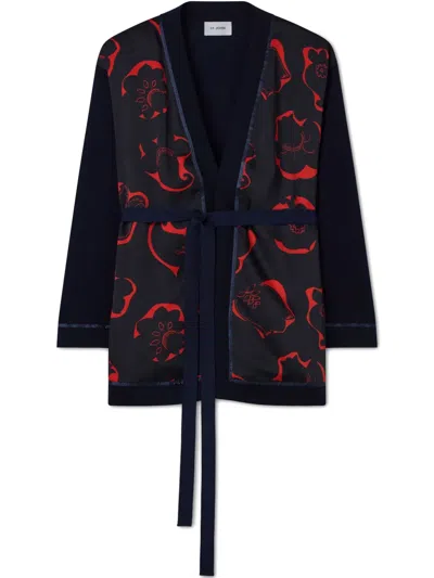 St John Floral-print Cardigan In Blue