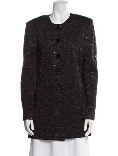 Pre-owned St John Floral Print Coat In Black