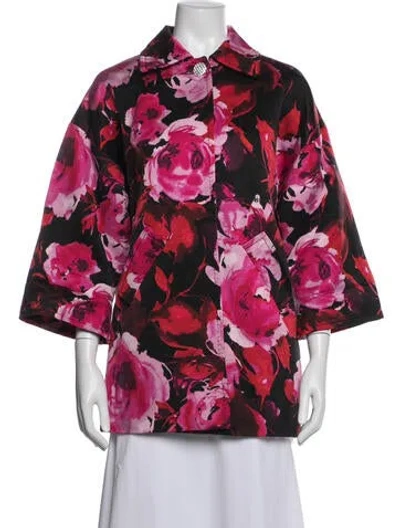 Pre-owned St John Floral Print Coat In Black