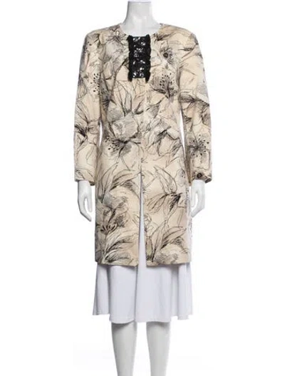 Pre-owned St John Floral Print Coat In Neutrals