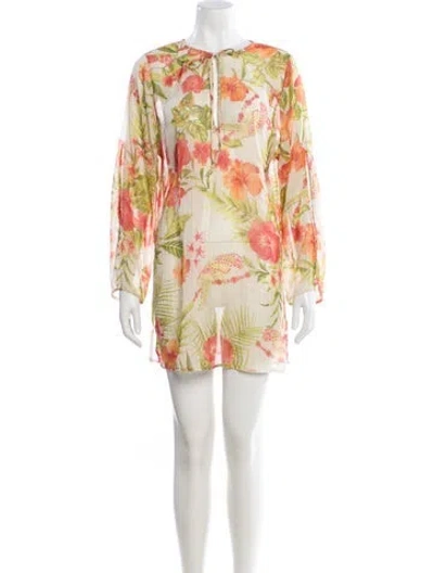 Pre-owned St John Floral Print Cover-up In Yellow