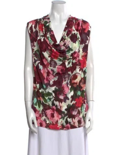 Pre-owned St John Floral Print Cowl Neck Blouse In Pink