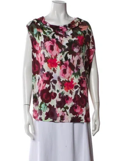 Pre-owned St John Floral Print Cowl Neck Blouse In Pink