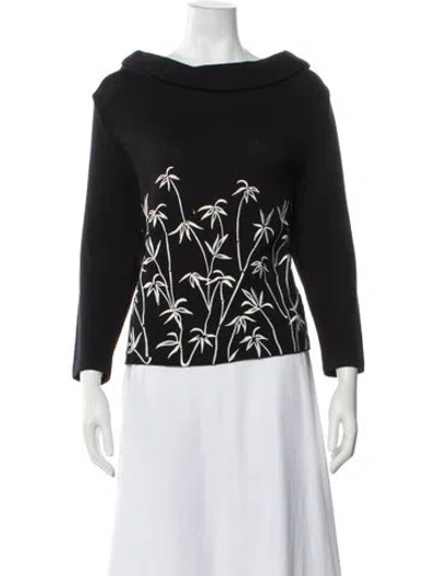 Pre-owned St John Floral Print Cowl Neck Sweater In Gray