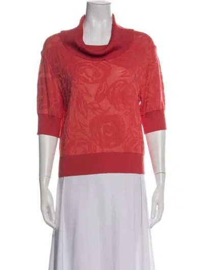 Pre-owned St John Floral Print Cowl Neck Sweater In Red