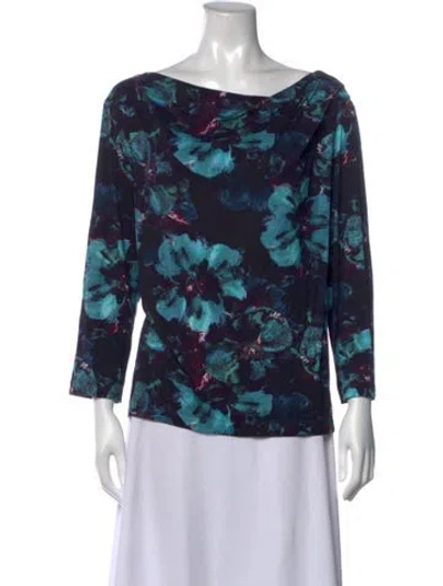Pre-owned St John Floral Print Cowl Neck Top In Blue