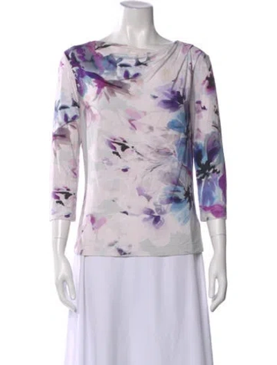 Pre-owned St John Floral Print Cowl Neck Top In Neutral