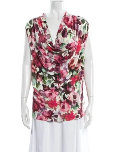 Pre-owned St John Floral Print Cowl Neck Top In Pink