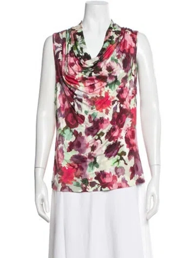 Pre-owned St John Floral Print Cowl Neck Top In Pink