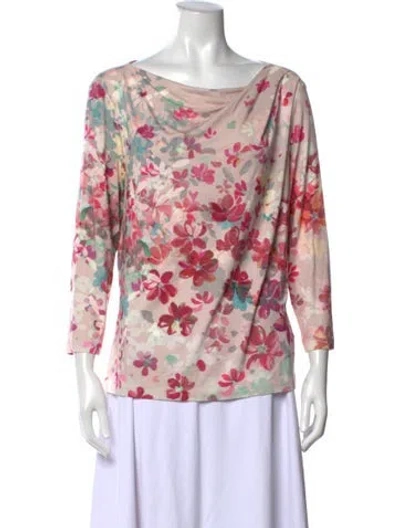 Pre-owned St John Floral Print Cowl Neck Top In Pink