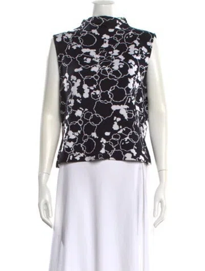 Pre-owned St John Floral Print Crew Neck Sweater In Black